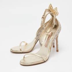 Sophia Webster Gold Glitter Leather Chiara Butterfly Ankle Strap Sandals Size 37