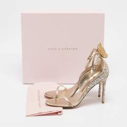 Sophia Webster Gold Glitter Leather Chiara Butterfly Ankle Strap Sandals Size 37