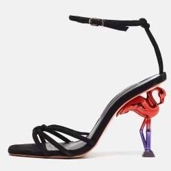 Sophia Webster Black Suede Flo Flamingo Sandals Size 39