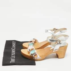 Sophia Webster Silver Leather Studded Jewel Ankle Strap Sandals Size 40