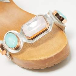Sophia Webster Silver Leather Studded Jewel Ankle Strap Sandals Size 40