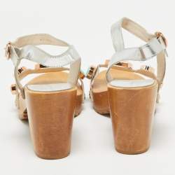 Sophia Webster Silver Leather Studded Jewel Ankle Strap Sandals Size 40