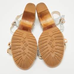 Sophia Webster Silver Leather Studded Jewel Ankle Strap Sandals Size 40