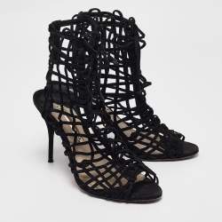 Sophia Webster Black Suede Delphine Lace Up Sandals Size 39