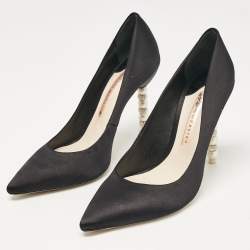 Pre Owned Sophia Webster Black Satin Coco Crystal Pumps Size 38.5