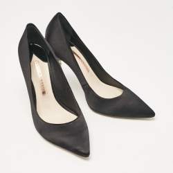 Pre Owned Sophia Webster Black Satin Coco Crystal Pumps Size 38.5
