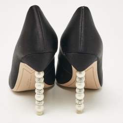 Pre Owned Sophia Webster Black Satin Coco Crystal Pumps Size 38.5