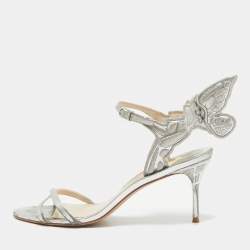 Pre Owned Sophia Webster Silver Faux Leather Butterfly Ankle Strap Sandals Size 40