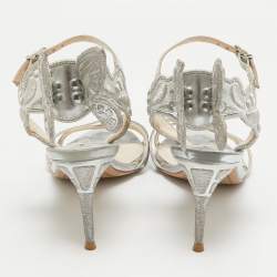 Pre Owned Sophia Webster Silver Faux Leather Butterfly Ankle Strap Sandals Size 40