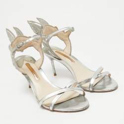 Pre Owned Sophia Webster Silver Faux Leather Butterfly Ankle Strap Sandals Size 40