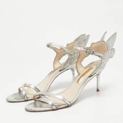 Pre Owned Sophia Webster Silver Faux Leather Butterfly Ankle Strap Sandals Size 40