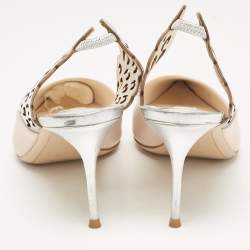 Sophia Webster Beige/Silver Leather Angelo Slingback Pumps 39