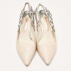 Sophia Webster Beige/Silver Leather Angelo Slingback Pumps 39