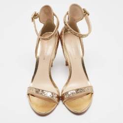 Sophia Webster Gold Glitter And Leather Nicole Ankle Strap Sandals Size 40