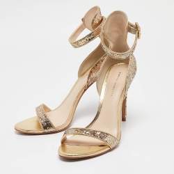 Sophia Webster Gold Glitter And Leather Nicole Ankle Strap Sandals Size 40