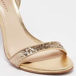 Sophia Webster Gold Glitter And Leather Nicole Ankle Strap Sandals Size 40