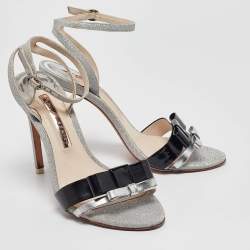 Sophia Webster Metallic/Black Glitter and Leather Ankle Strap Sandals Size 37.5