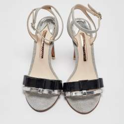 Sophia Webster Metallic/Black Glitter and Leather Ankle Strap Sandals Size 37.5