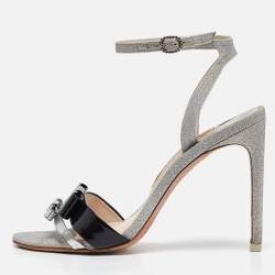 Sophia Webster Metallic/Black Glitter and Leather Ankle Strap Sandals Size 37.5