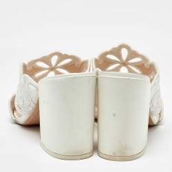 Sophia Webster White Leather Embroidery Laser Cut Block Heel Mules Size 41