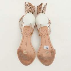 Pre Owned Sophia Webster White/Rose Gold Leather Evangeline Laser Cut Angel Wing Ankle Strap Sandals Size 41