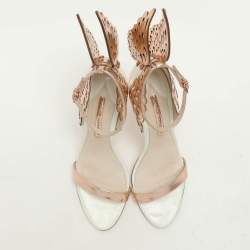 Pre Owned Sophia Webster White/Rose Gold Leather Evangeline Laser Cut Angel Wing Ankle Strap Sandals Size 41