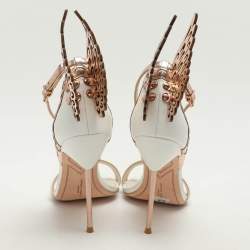 Pre Owned Sophia Webster White/Rose Gold Leather Evangeline Laser Cut Angel Wing Ankle Strap Sandals Size 41