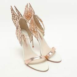 Pre Owned Sophia Webster White/Rose Gold Leather Evangeline Laser Cut Angel Wing Ankle Strap Sandals Size 41