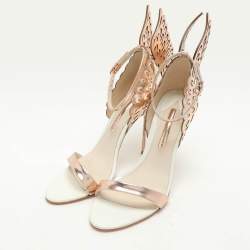 Pre Owned Sophia Webster White/Rose Gold Leather Evangeline Laser Cut Angel Wing Ankle Strap Sandals Size 41