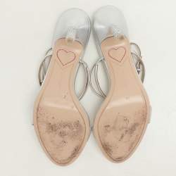 Sophia Webster Silver Leather Rosalind Crystal Heel Ankle Strap Open Toe Sandals Size 40