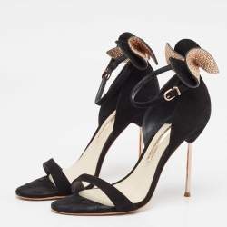 Pre Owned Sophia Webster Black Suede Chiara Bow Ankle Strap Sandals Size 39