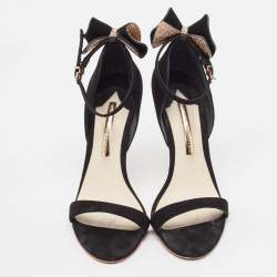 Pre Owned Sophia Webster Black Suede Chiara Bow Ankle Strap Sandals Size 39