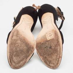 Pre Owned Sophia Webster Black Suede Chiara Bow Ankle Strap Sandals Size 39