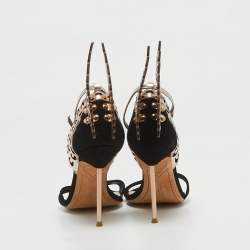 Pre Owned Sophia Webster Black Leather and Suede Evangeline Ankle Strap Sandals Size 37