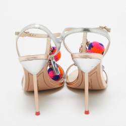 Sophia Webster Silver Laminated Leather Layla Ankle Strap Sandals Size 38.5