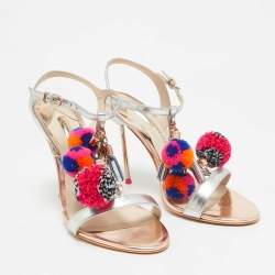 Sophia Webster Silver Laminated Leather Layla Ankle Strap Sandals Size 38.5