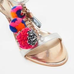 Sophia Webster Silver Laminated Leather Layla Ankle Strap Sandals Size 38.5