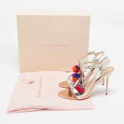 Sophia Webster Silver Laminated Leather Layla Ankle Strap Sandals Size 38.5