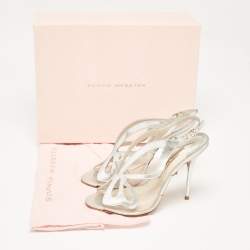 Pre Owned Sophia Webster Silver Leather Floral Applique Slingback Sandals Size 39