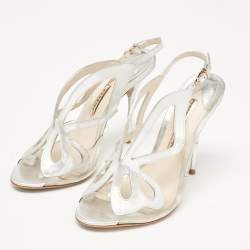 Pre Owned Sophia Webster Silver Leather Floral Applique Slingback Sandals Size 39