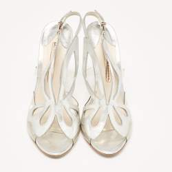 Pre Owned Sophia Webster Silver Leather Floral Applique Slingback Sandals Size 39