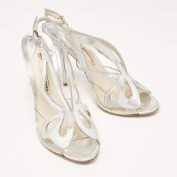 Pre Owned Sophia Webster Silver Leather Floral Applique Slingback Sandals Size 39