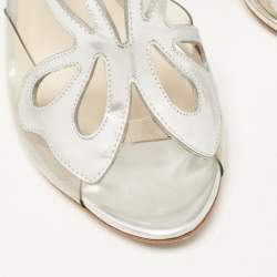 Pre Owned Sophia Webster Silver Leather Floral Applique Slingback Sandals Size 39