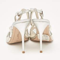 Pre Owned Sophia Webster Silver Leather Floral Applique Slingback Sandals Size 39