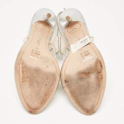 Pre Owned Sophia Webster Silver Leather Floral Applique Slingback Sandals Size 39