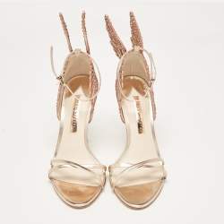 Sophia Webster Metallic Leather and Crystal Embellished Butterfly Ankle Strap Sandals Size 39