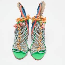 Sophia Webster Multicolor Patent Leather and Suede Lacey Ankle Strap Sandals Size 40