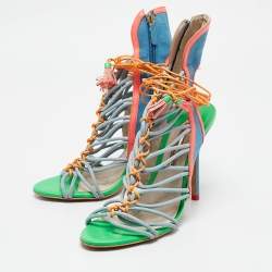 Sophia Webster Multicolor Patent Leather and Suede Lacey Ankle Strap Sandals Size 40