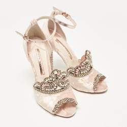 Pre Owned Sophia Webster Pink Leather and Velvet Royalty Ankle Strap Sandals Size 36