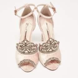 Pre Owned Sophia Webster Pink Leather and Velvet Royalty Ankle Strap Sandals Size 36